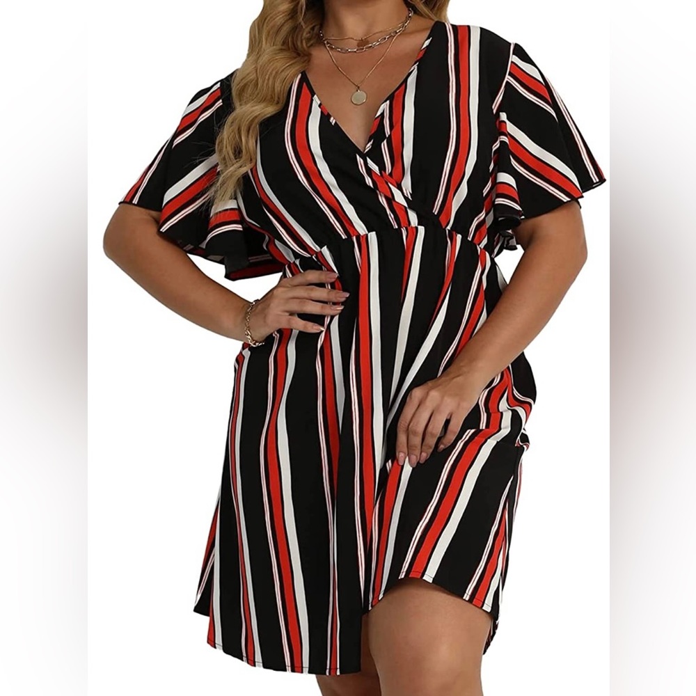 Women’s plus size summer dress wrap v-neck spring dress